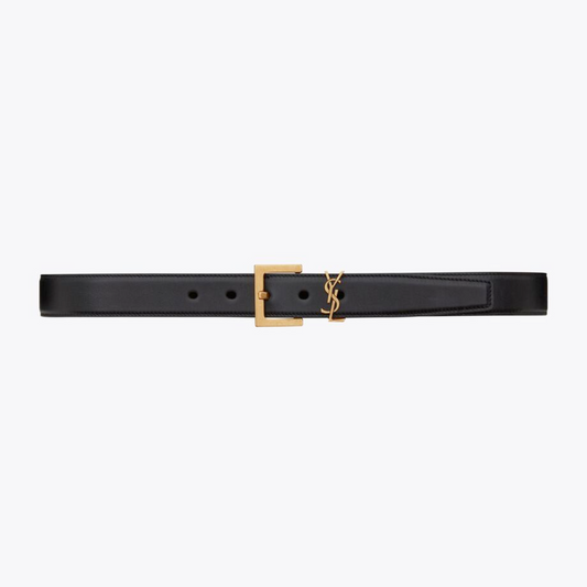 Black Cassandre Belt With Square Buckle In Smooth Leather