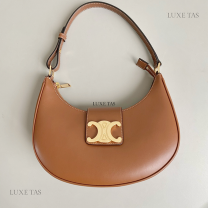 Tan Ava Triomphe Soft Bag In Smooth Calfskin