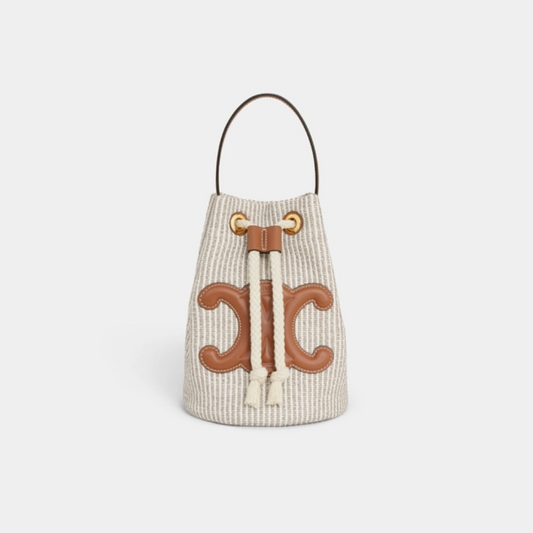 Teen Drawstring In Striped Textile And Calfskin Beige