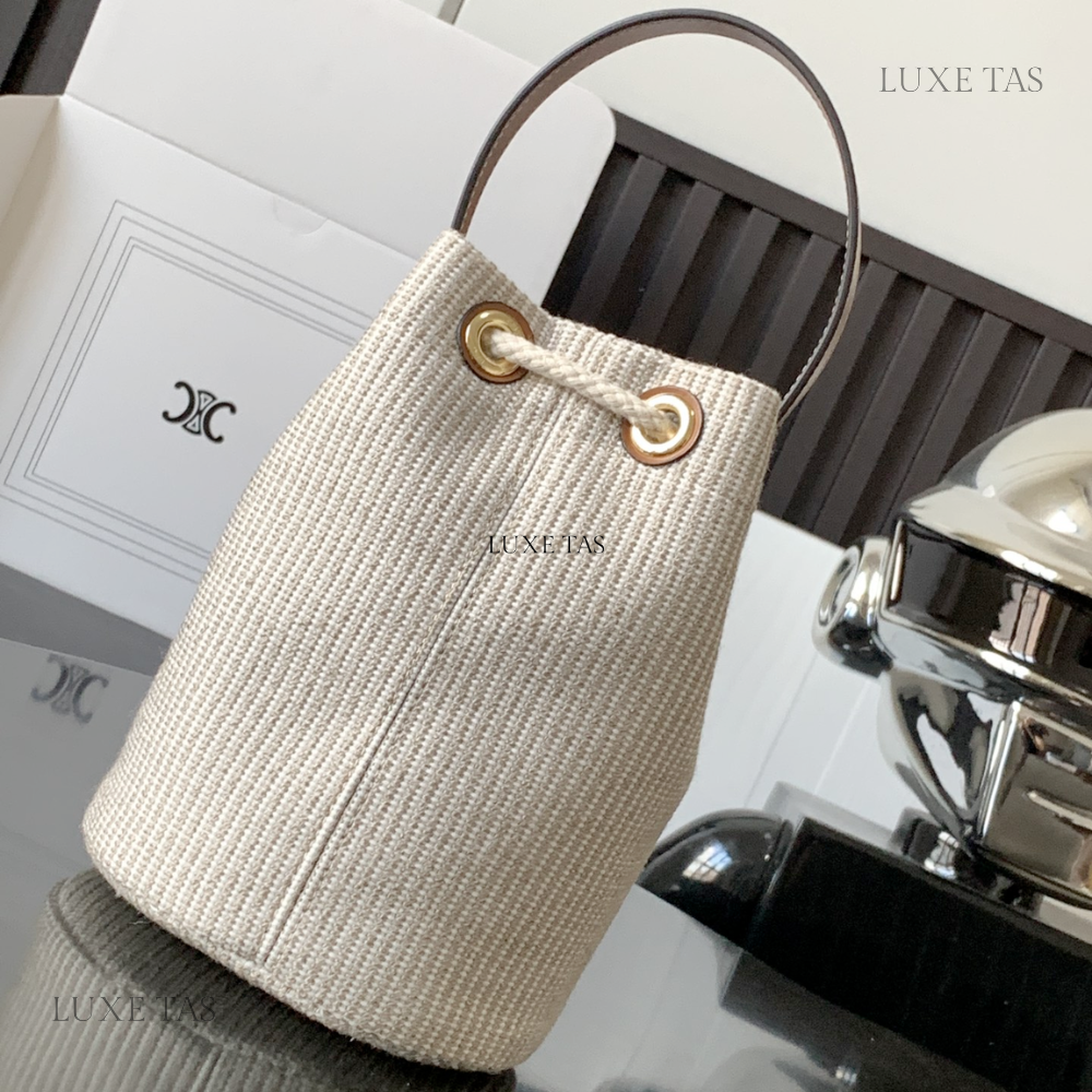 Teen Drawstring In Striped Textile And Calfskin Beige