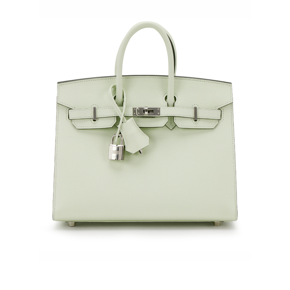 Vert Fizz Epsom Birkin Sellier 25 Palladium Hardware Leather Handbag for Women