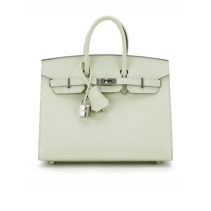 Vert Fizz Epsom Birkin Sellier 25 Palladium Hardware Leather Handbag for Women