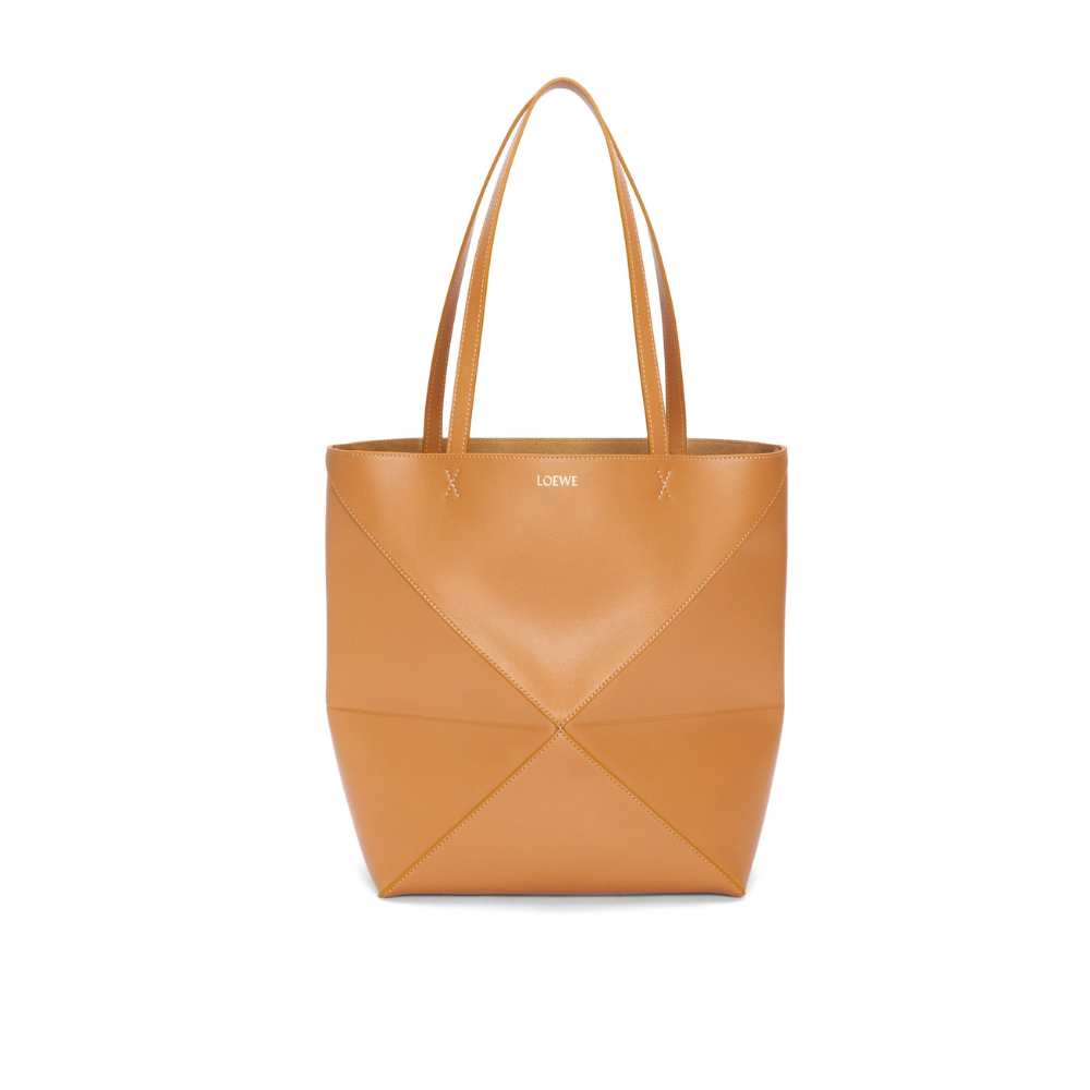 Warm Desert Puzzle Fold Tote In Shiny Calfskin - Leather Tote Bag for Women