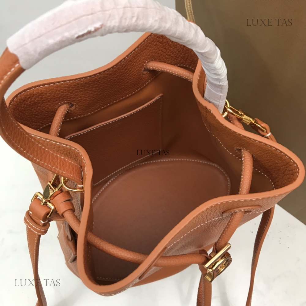 Warm Russet Brown Small TB Bucket Bag - Leather Bucket Bag for Women