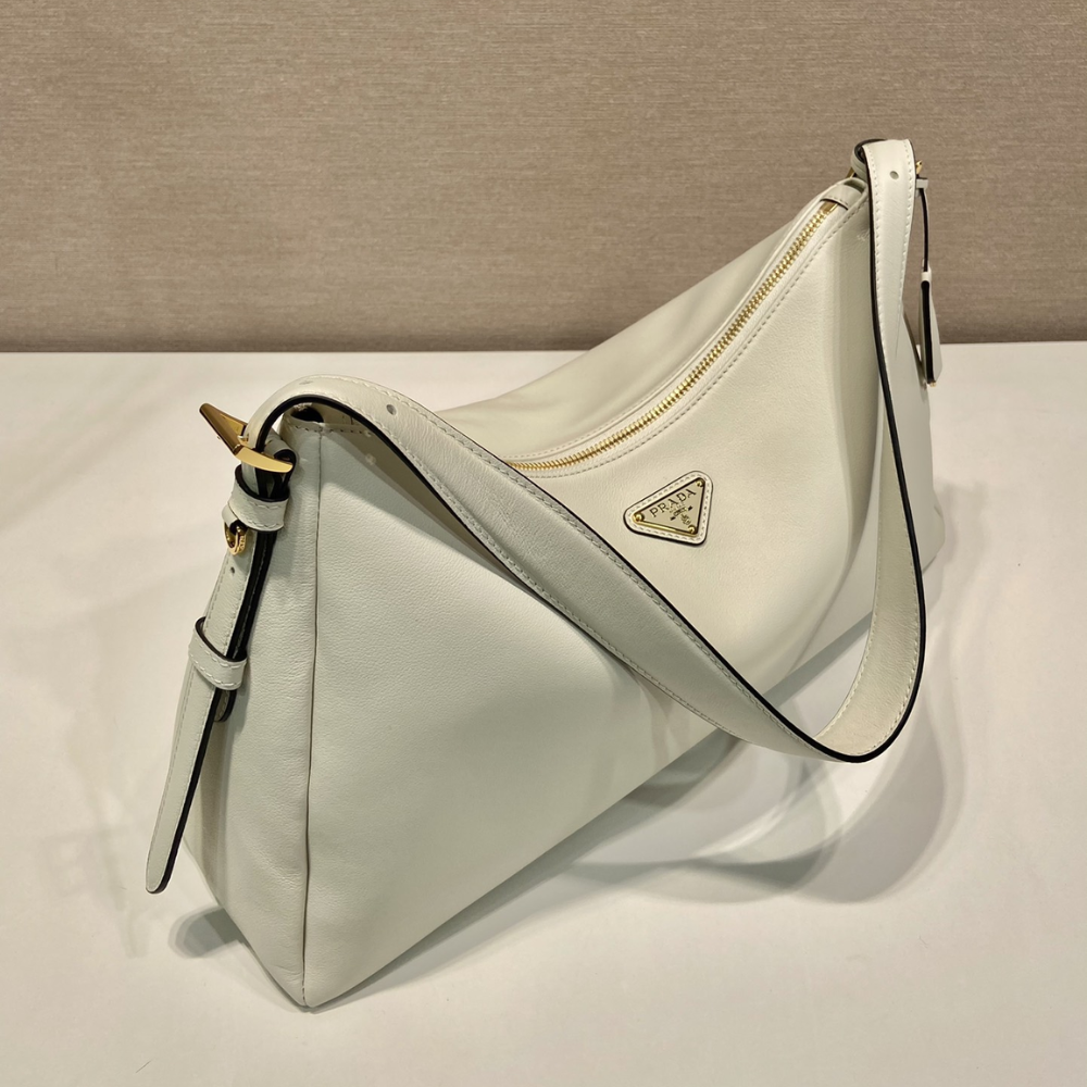 White Aimée Large Leather Shoulder Bag for Women