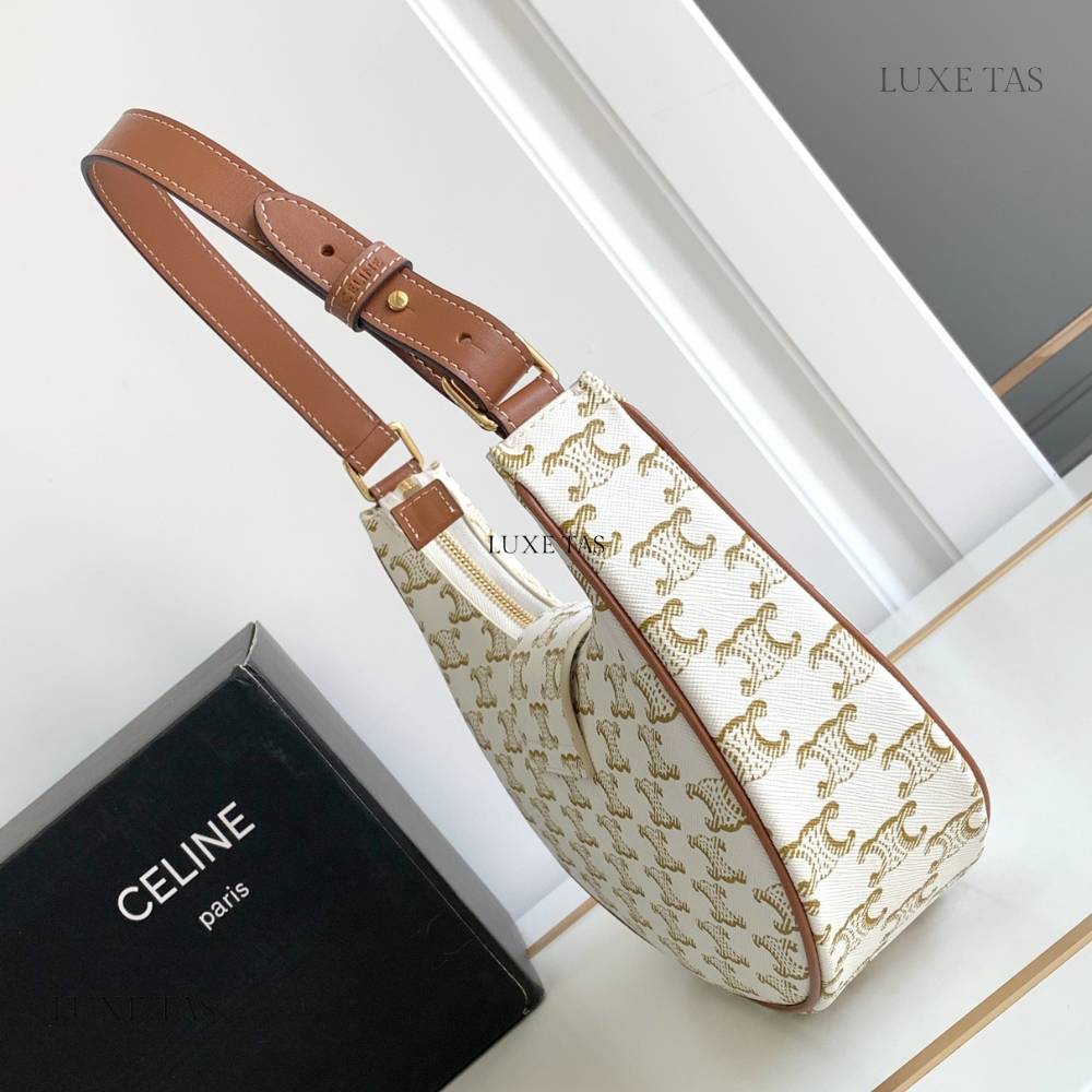 White Ava Triomphe Soft Bag In Triomphe Canvas And Calfskin
