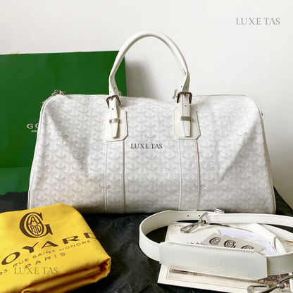 White Boston 45 Leather Duffle Bag for Men