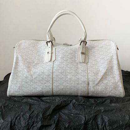 White Boston 45 Leather Duffle Bag for Men