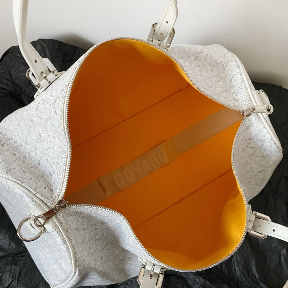 White Boston 45 Leather Duffle Bag for Men