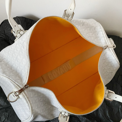 White Boston 45 Leather Duffle Bag for Men