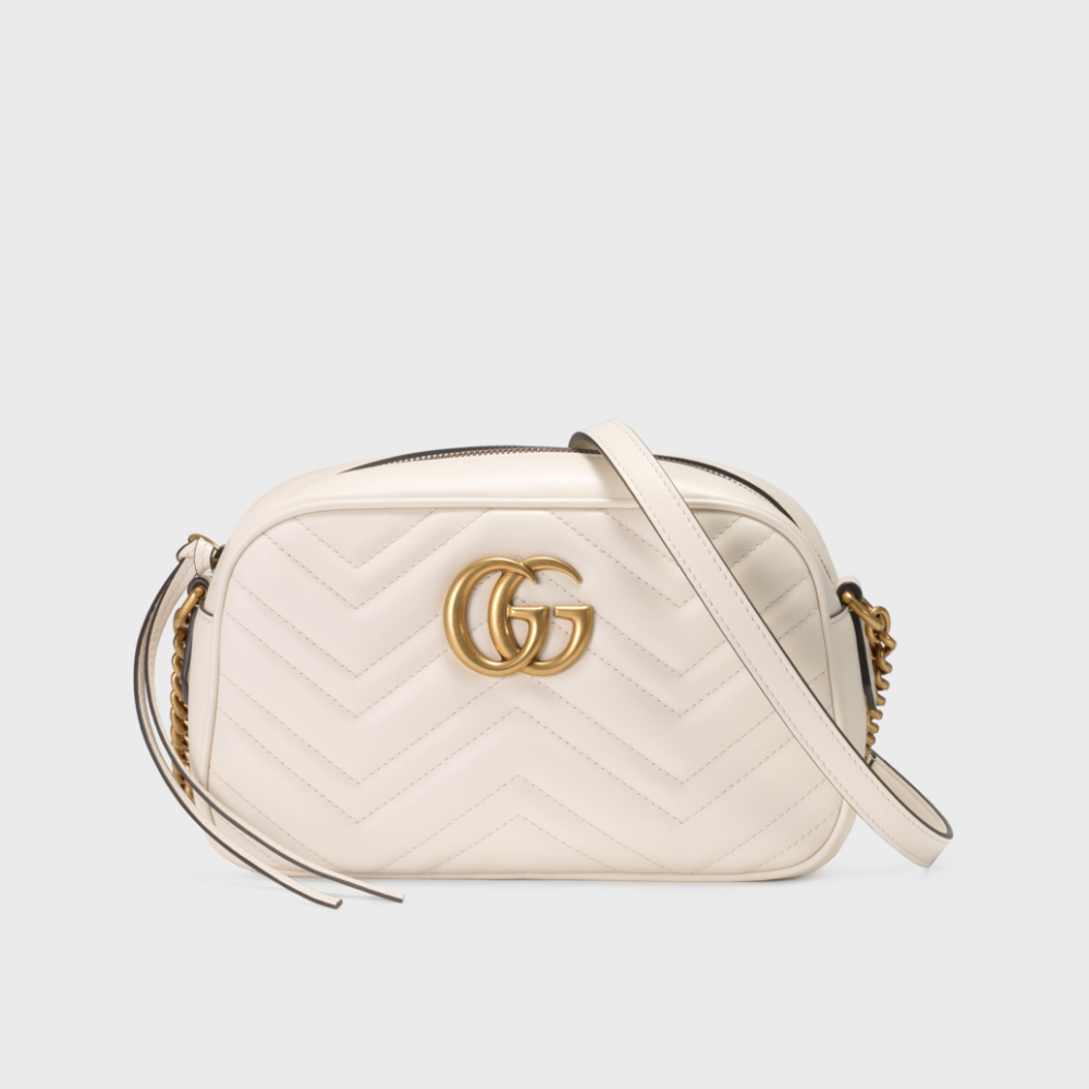 White Leather GG Marmont Small Shoulder Bag - Leather Shoulder Bag for Women