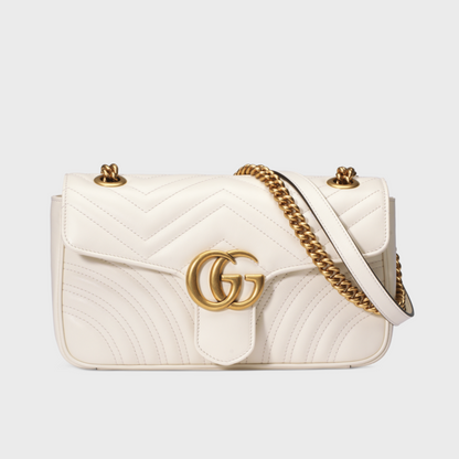 White Matelassé Leather GG Marmont Small Shoulder Bag - Leather Shoulder Bag for Women