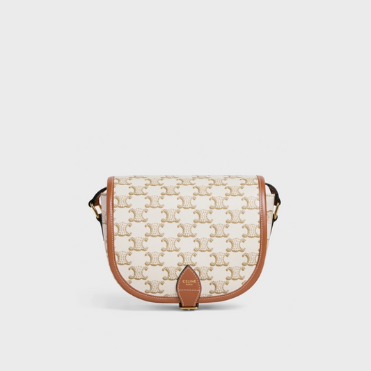 White Medium Folco Bag In Triomphe Canvas And Calfskin - Leather Crossbody Bag for Women