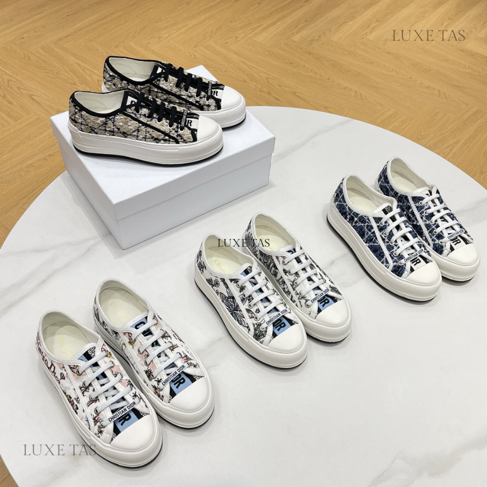 White Multicolor Embroidered Cotton with Dior Cabinet de Curiosités Motif Walk'n'D Platform Sneaker Designer Sneakers for Women