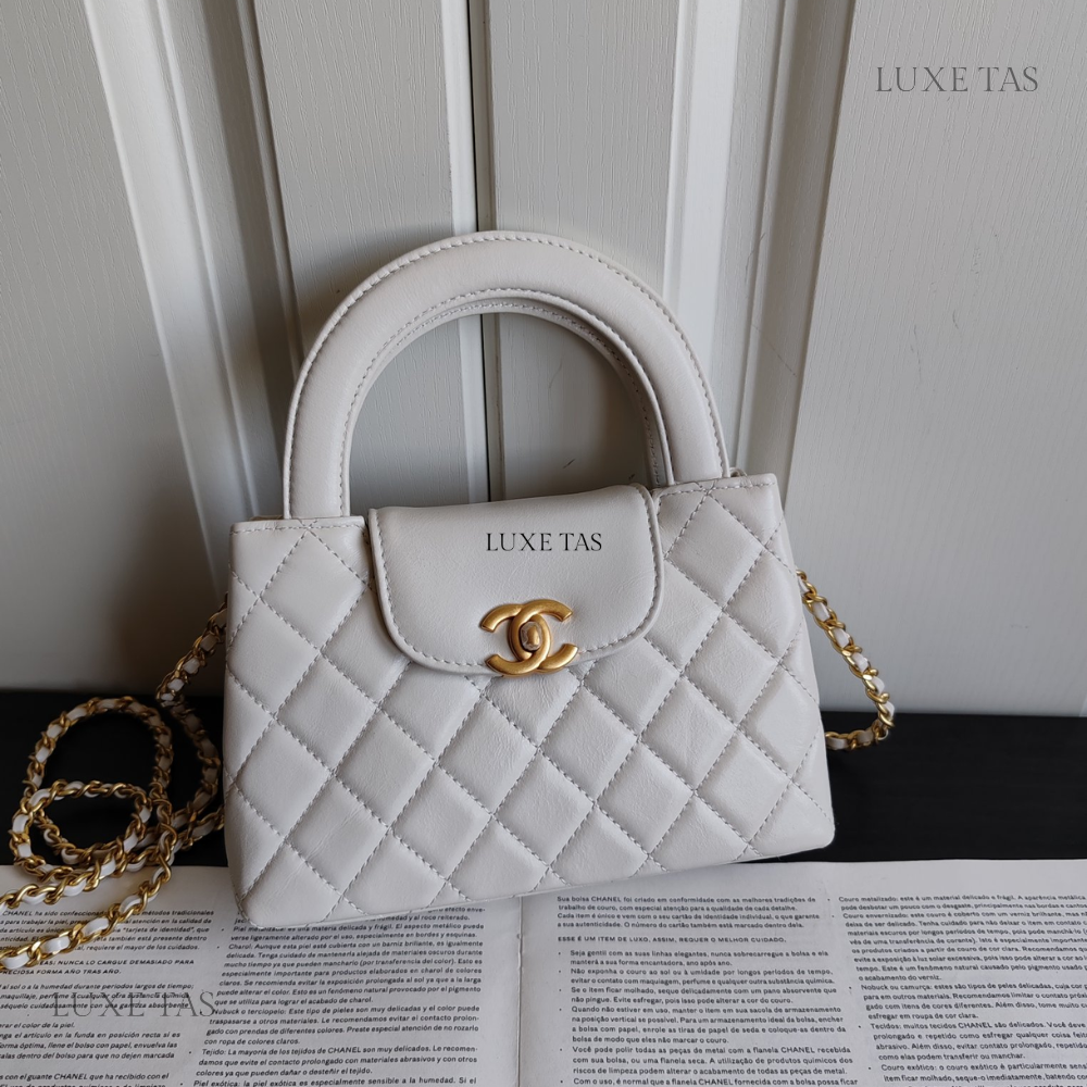 White Quilted Aged Calfskin Mini Kelly Bag - Leather Mini Bag for Women