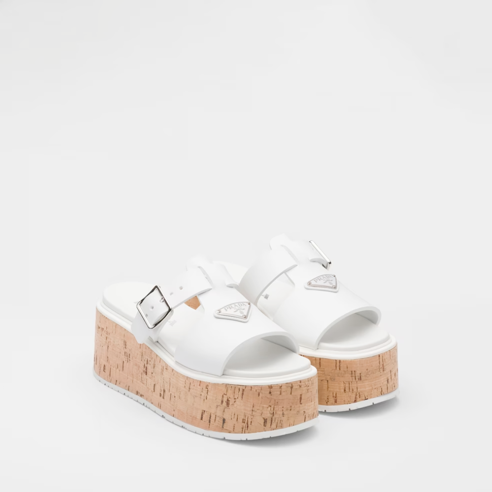White Rubber Wedge Platform Sandals 