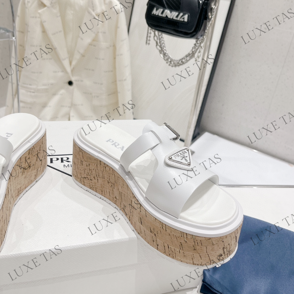 White Rubber Wedge Platform Sandals 