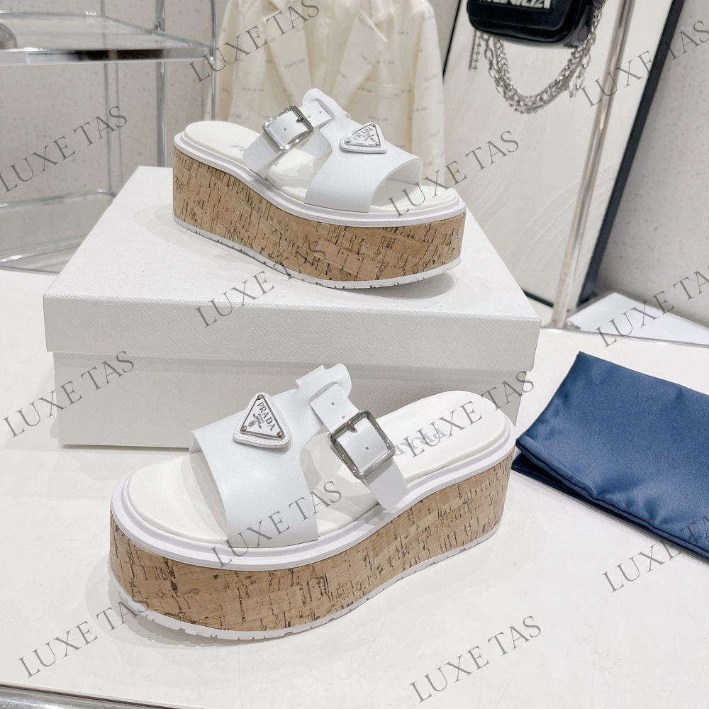 White Rubber Wedge Platform Sandals 