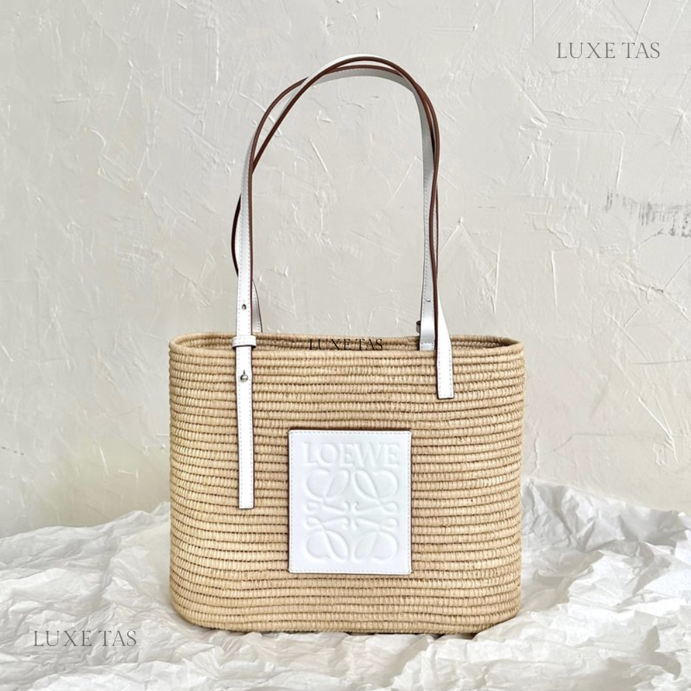 Small square basket bag in raffia and calfskin sale