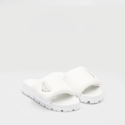 White Soft Padded Nappa Leather Slides