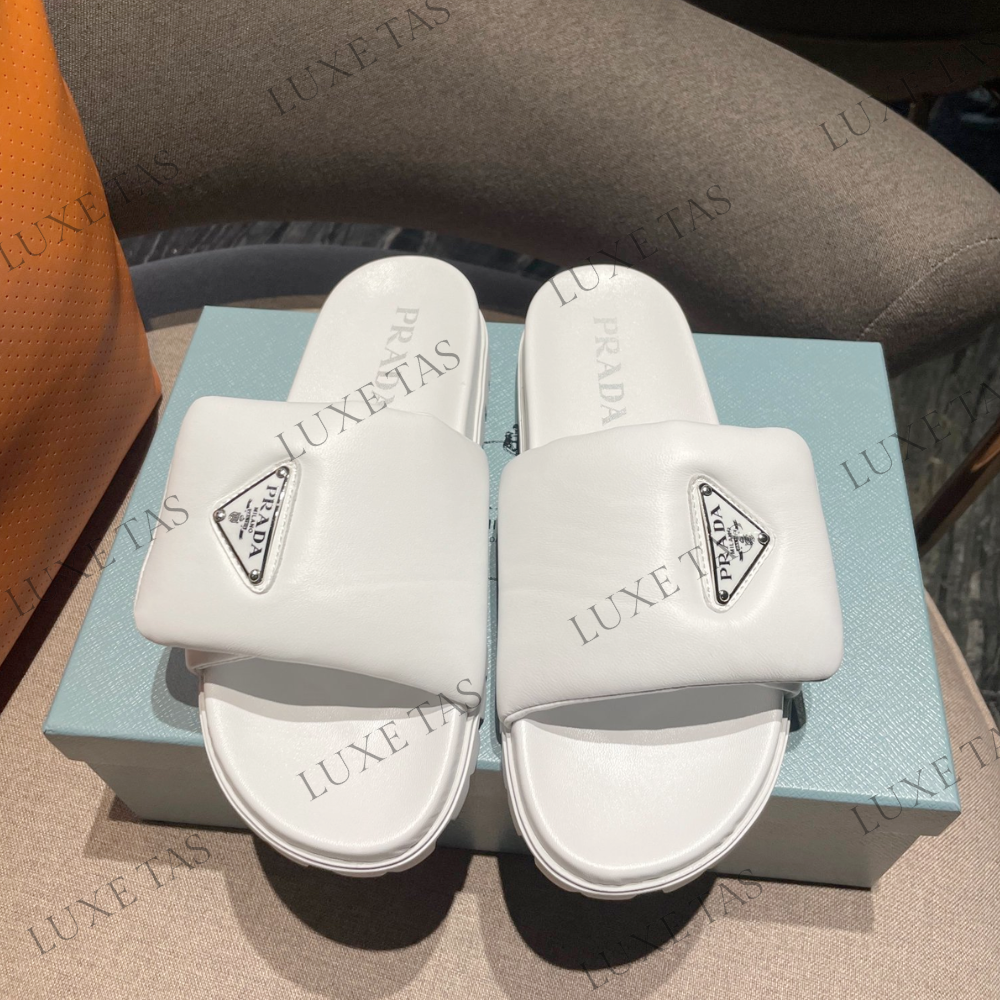 White Soft Padded Nappa Leather Slides