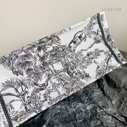 White and Black Toile de Jouy Voyage Embroidery Medium D Book Tote