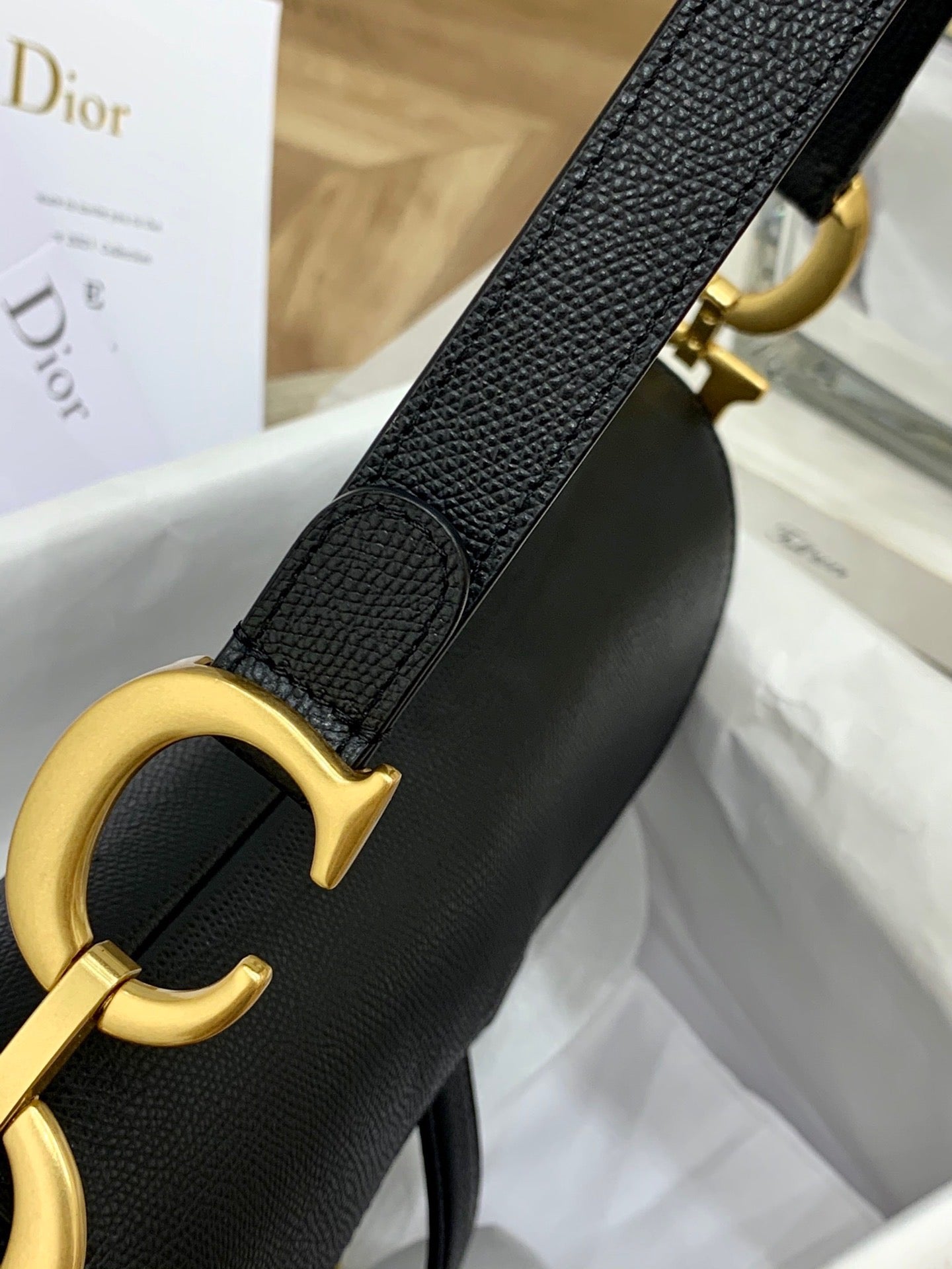 Black Grained Calfskin Saddle Bag With Strap