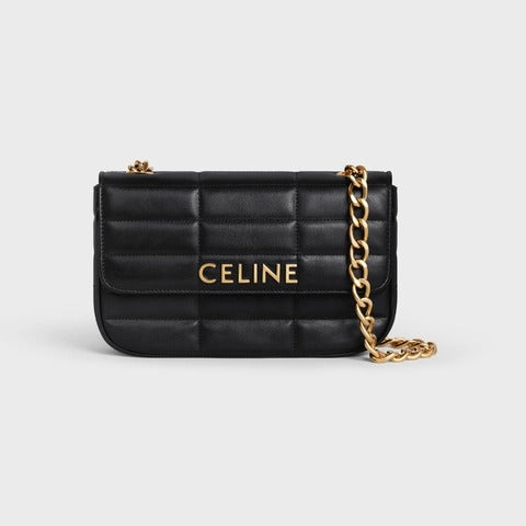 Black Quilted Goatskin Chain Shoulder Bag Matelasse Monochrome