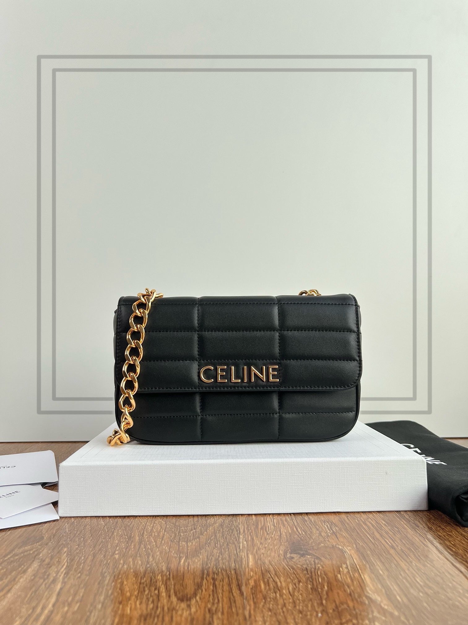 Black Quilted Goatskin Chain Shoulder Bag Matelasse Monochrome