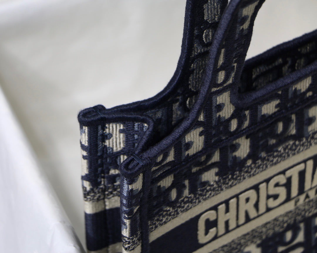 Blue Oblique Embroidery Mini Book Tote