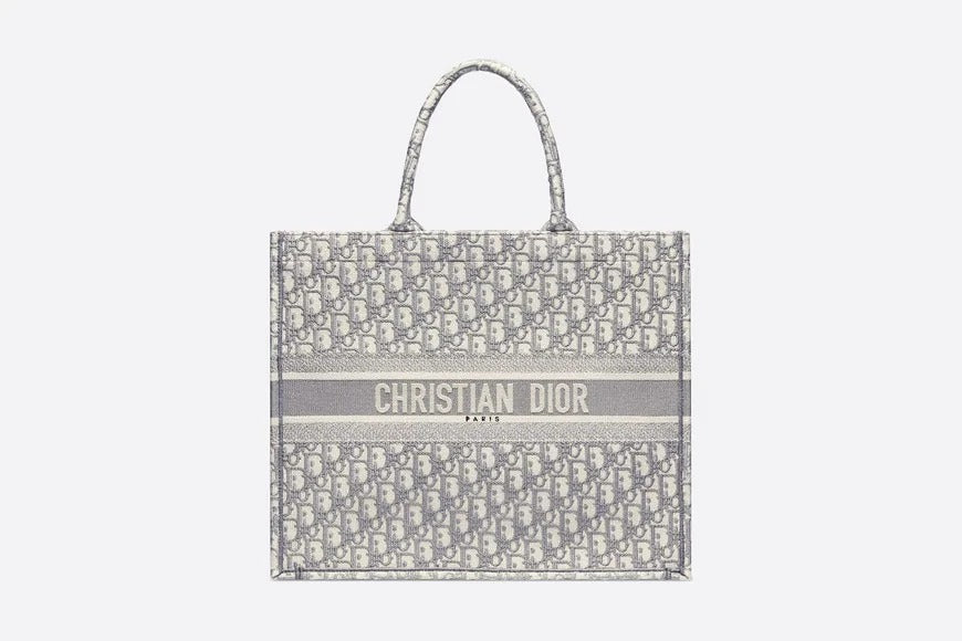 Gray Oblique Embroidery Dior Book Tote