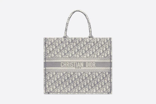 Gray Oblique Embroidery Dior Book Tote