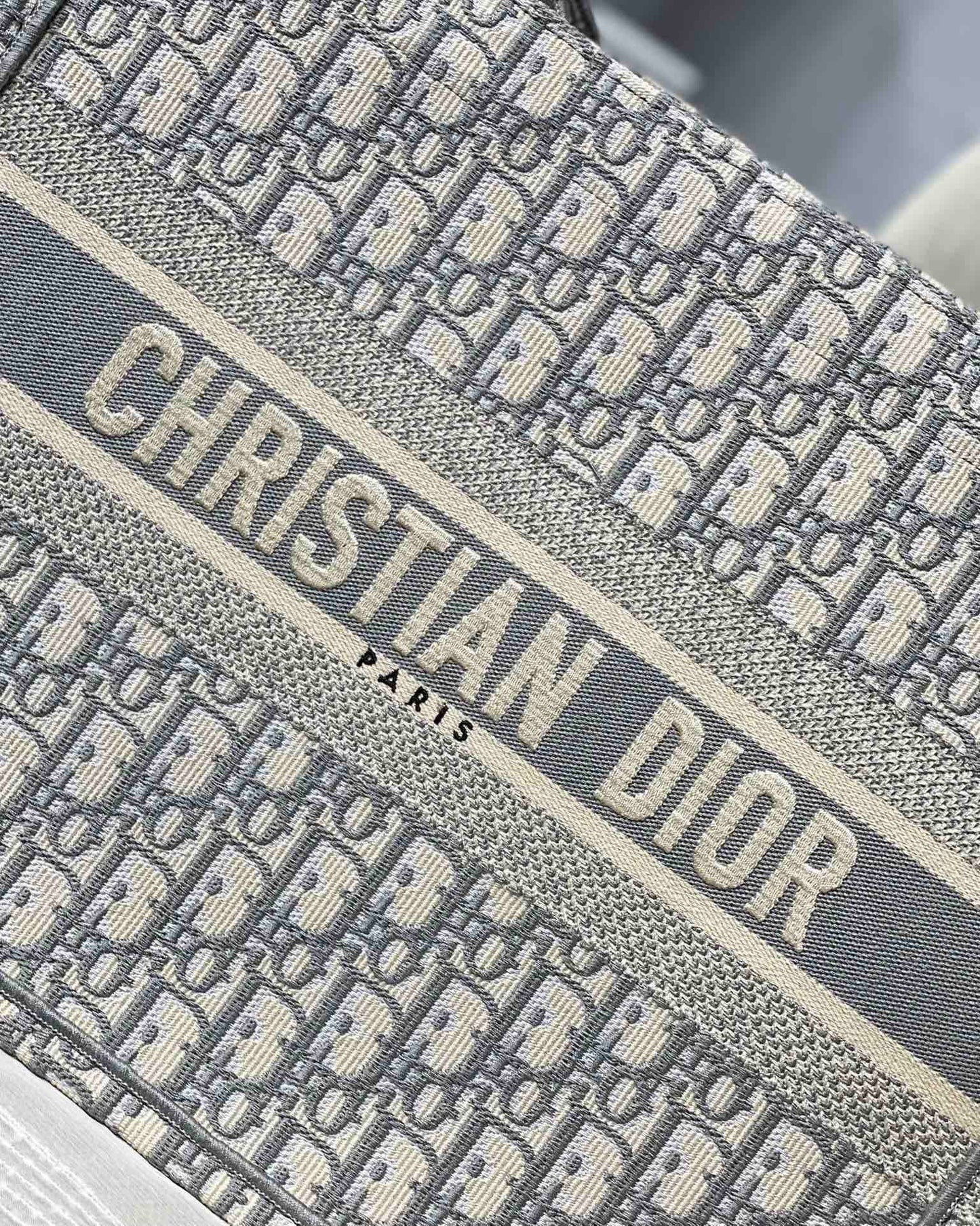 Gray Oblique Embroidery Dior Book Tote