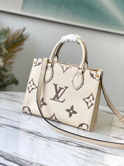 Cream Bicolour Monogram Empreinte Leather Onthego PM Tote Bag