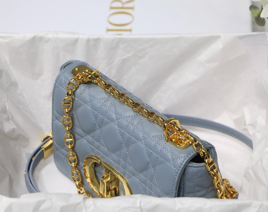 Cloud Blue Supple Cannage Calfskin Small Caro Bag