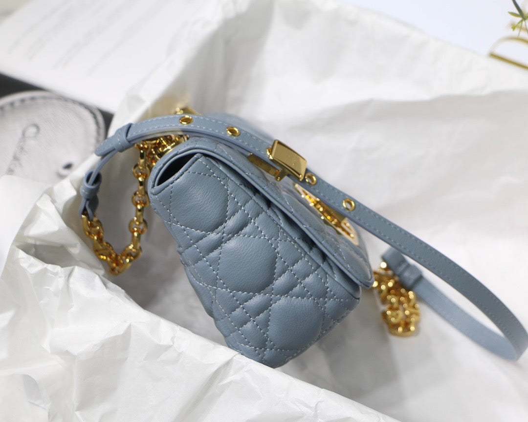 Cloud Blue Supple Cannage Calfskin Small Caro Bag