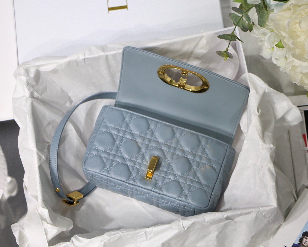 Cloud Blue Supple Cannage Calfskin Small Caro Bag